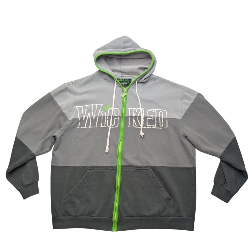 Wicked The Musical Hoodie Unisex 2XL Grey Green For Good Colorblock Zip Up